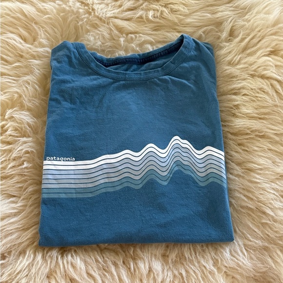 Patagonia Teal Wave Graphic Crew Neck Oversized Cropped Tee Top - Picture 5 of 5